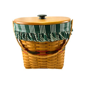 1998 Longaberger Winter Wishes Hostess Basket w/Green Liner, Protector & Lid